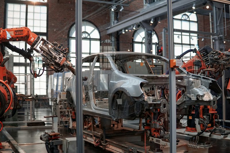 Fertigungslinie mit Industrierobotern